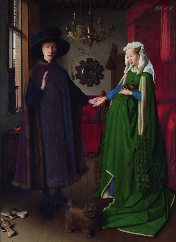 F.楊 . 凡 . 艾克 阿諾芬尼的婚禮 (Arnolfini-Hochzeit) 油彩木板, 84.5cm×62.5cm 1434年, 倫敦國家美術館 (London, National Gallery)